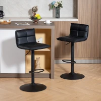 HOMCOM Lot de 2 tabourets de bar, chaises de bar réglable en hauteur avec assise pivotant en PU 44 x 45 x 85-106 cm noir(m-2)