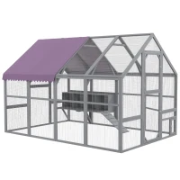 PawHut Hühnerstall Hühnerhaus Hühnerhütte, begehbar, wetterbeständig, 280 x 185,5 x 188 cm, Grau(m-12)