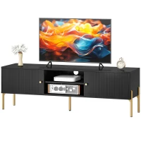 HOMCOM TV Stand for TVs up to 65", Entertainment Center with 2 Open Shelves, 2 Cabinets and Steel Legs for Living Room, Black(m-11)
