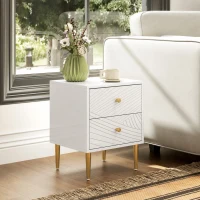 HOMCOM Elegant Two-Drawer Bedside Table - White/Gold-Tone(m-10)