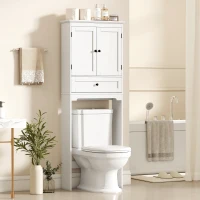 HOMCOM Dulap WC deasupra toaletei, dulap de toaletă cu 2 uși, sertar și raft reglabil, Alb(m-6)