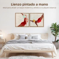 HOMCOM Cuadros en Lienzo Figuras Dinámicas a Mano 40x40 cm 2 Piezas Cuadros de Arte de Pared Enmarcados Rojo(m-4)
