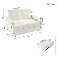 Convertible Sofa Bed with Adjustable Backrest, Functional Sofa with USB & Type-C Ports and Storage Pocket, 135L x 173W x 58H cm, Off White(m-3)