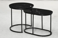 HOMCOM Nest of Tables with Steel Frame and Faux Marble Tabletop, Modern Coffee Table Set of 2, Black/White(m-1)