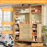 Adjustable-Feet Dining Room Cupboard with Wine Glass Holders, High-quality Sideboard with for Kitchen or Hallways, 140L x 40.5W x 174.5H cm, Wood(m-5)