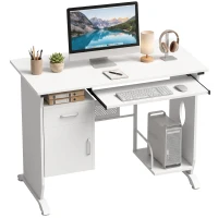 HOMCOM Bureau d'ordinateur, 100 x 52 x 75 cm, tablette coulissante pour clavier, tiroirs et support d'unité centrale, blanc(m-15)