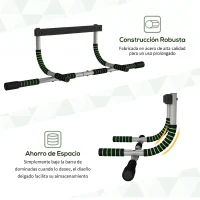 HOMCOM Barra de Dominadas Multifuncional Barra de Dominadas de Pared con Mangos Antideslizantes Carga 110 kg Gris y Negro(m-8)