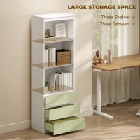 HOMCOM 180cm Tall Bookcase, with Shelves and Drawers - White(m-4)