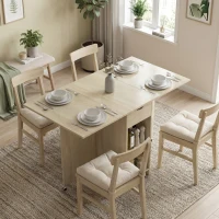 HOMCOM Klappbarer Esstisch für 2-4 Personen, Rollbarer Tisch mit offenem Fach und Schublade, ideal für kleine Räume, Natur(m-2)