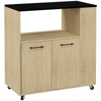 HOMCOM Carrito de Cocina con Ruedas 2 Puertas Estante Ajustable Especieros para Comedor 75x40x80,5 cm Natural(m-11)