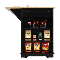 Stylish Kitchen Island with Foldable Worktop and Dining Extension, Space-Saving Dining Cart for Cosy Flats, 151.5L x 60W x 91.5H cm, Black(m-13)