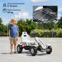HOMCOM Go Kart a Pedali per Bambini 5-12 Anni in Plastica e Metallo con Sedile Regolabile e Freno a Mano, 121x58x61 cm(m-3)