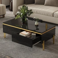 Spacious Coffee Table with 2 Hidden Drawers, Versatile Room Table for Italian-Style Rooms or Cream-Toned Spaces, 100L x 50W x 36H cm, Black(m-7)