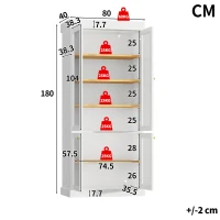 Modern Display Cabinet with Integrated LED Mood Lighting, Adjustable-Shelf Tall Bookcase for Industrial Interiors, 80L x 40W x 180H cm, White(m-3)