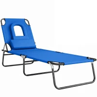 Outsunny Bain de soleil chaise longue pliante avec appuie-tête, trou de lecture, transat inclinable 4 positions en Oxford 600D, transat jardin extérieur camping piscine terrasse, 190x56x28cm, bleu(m-12)