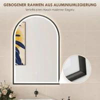 HOMCOM LED Badezimmerspiegel 60 x 90 cm mit Beleuchtung, Front- & Rückbeleuchtung, Memory-Funktion, Touch-Schalter, Schwarz(m-8)