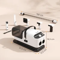 PawHut Hundeschermaschine mit Staubsauger leise Schermaschine mit 5 Pflegewerkzeugen für Hunde Katzen Haustiere Weiß(m-3)