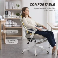 HOMCOM Cadeira de Escritório de Malha Reclinável com Apoio de Cabeça, Suporte Lombar, Apoio para os Pés e Altura Regulável, Cinzento Claro(m-4)