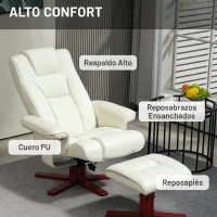 HOMCOM Sillón Reclinable con Reposapiés y Estructura de Madera Carga 150 kg Butaca para Dormitorio Crema(m-6)