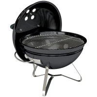 Outsunny Barbacoa de Carbón Portátil Barbacoa de Carbón Redonda Tapa con Soporte Rejilla Ventilación Ajustable Ø41x44 cm Negro(m-1)