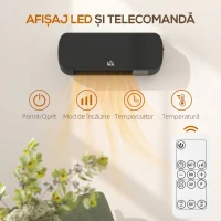 HOMCOM Aerotermă Electrică de Perete cu Telecomandă și Timer 12h, Negru(m-5)