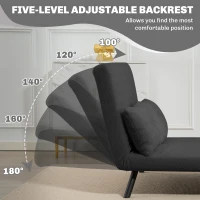 HOMCOM Schlafsofa 2er-Sofa mit Schlaffunktion, inkl. 2 Kissen, Sherpa-Optik, Natur + Dunkelgrau + Schwarz(m-5)