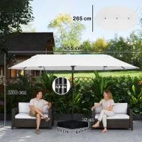 Outsunny Ombrellone Doppio a 12 Stecche con Base a Croce e Manovella, in Acciaio e Poliestere, 455x265x238 cm, Beige(m-3)