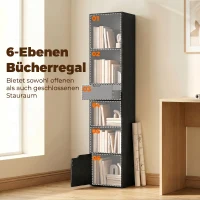 HOMCOM 6-Fach Bücherregal mit Schublade und verstellbarem Fach, freistehender Aufbewahrungsschrank, 30 x 24 x 158 cm, Schwarz(m-4)
