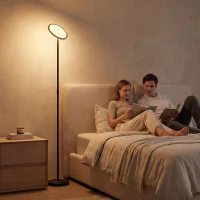 HOMCOM Uplighter Floor Lamp with Tuya App and Music Sync, Standing Lamp with Adjustable Head for Living Room Bedroom, Black(m-9)