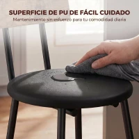 HOMCOM Set de 2 Taburetes de Bar con Respaldo y Reposapiés Tapizados en PU 41x47x92 cm Negro(m-7)