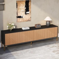 Spacious TV Cabinet with 4-Door Concealed Storage, Practical TV Stand for Dining Rooms and Living Rooms, 179L x 35W x 53.5H cm, Black+Wood(m-1)