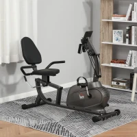 HOMCOM Bicicleta Estática con Respaldo de 8 Niveles de Resistencia con Volante Asiento Ajustable, Pantalla LCD y Soporte(m-10)