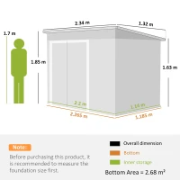 Outsunny 7.5 x 4.3ft Metal Garden Storage Shed, Waterproof Outdoor Shed with Triple Lockable Door, Gloves, Vents, Light Grey(m-3)
