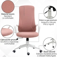 Vinsetto Scaun de birou ergonomic și tapițat, cu înălțime reglabilă și balansare, 62x56x110-119,5 cm, roz(m-8)