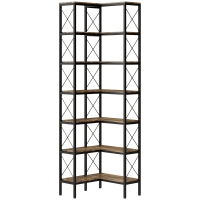 HOMCOM 6-stufiges L-förmiges Bücherregal, freistehendes Eckregal mit Metallrahmen, rustikal braun, 60 x 60 x 200 cm