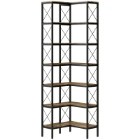 HOMCOM 6-stufiges L-förmiges Bücherregal, freistehendes Eckregal mit Metallrahmen, rustikal braun, 60 x 60 x 200 cm(m-1)