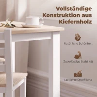 HOMCOM 5-teiliges Essgruppe für 4 Personen, Landhaus-Esstisch und Stühle aus Massivholz, Natur/Weiß(m-5)