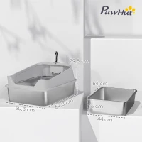 PawHut Katzentoilette Edelstahl Offene Katzenklo mit Schaufel hohem Rand für große Katzen bis 12 kg 69,8 x 50,3 x 29,8 cm Grau(m-3)