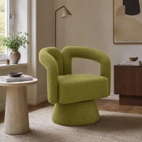 Drehbarer Polsterstuhl, gepolstert mit Bouclé-Stoff, tonnenförmiges Design, Olivgrün(m-1)