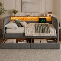 Upholstered Daybed with Integrated USB & Type‑C Charging, Storage Headboard Single Bed for Contemporary Bedrooms, 197.5L x 107W x 70H cm, Grey(m-8)
