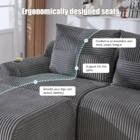 Corduroy L-Shaped Sectional Sofa with Integrated Cup Holders, 3-Seater Modular Cord Sofa for Living Rooms, 268L x 174W x 80H cm, Dark Gray(m-5)