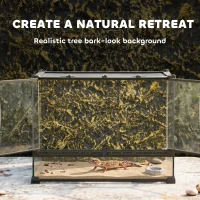 PawHut Reptile Glass Terrarium with Stone Background, Front Ventilation, Escape-Proof Knob Lock, 50 x 30 x 35 cm, Black(m-5)