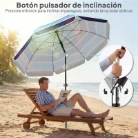 Outsunny Sombrilla de Playa con Mesa Plegable y Portavasos Ø198 cm Altura Ajustable Inclinación Bolsa de Transporte Multicolor(m-5)