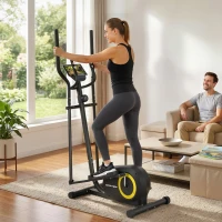 SPORTNOW Bicicleta Elíptica Silenciona com Bluetooth Compatível com App Resistência Ajustável em 8 Níveis e Ecrã LCD 100x52x153 cm Preto e Amarelo(m-2)