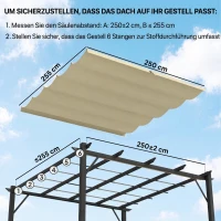 Outsunny Ersatzdach für 3 x 3 m Pergola, einziehbar, mit Regenabflusslöchern, wetterfest, Polyester, Beige 250 x 255 cm Beige(m-4)