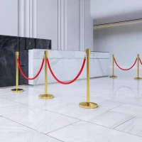 HOMCOM Juego de 2 Postes Separadores de Acero Inoxidable con Cuerda de Terciopelo Roja de 1,5 m y Base Rellenable Dorado(m-2)