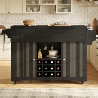 Foldable Serving Trolley with Ample Storage and Snack Racks, Mobile Kitchen Island for Balconies or Dining Room, 142.5L x 40W x 95H cm, Black(m-7)