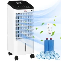 HOMCOM Raffrescatore Evaporativo 3 in 1, Ventilatore, Umidificatore con Ghiaccio e Deumidificatore, Bianco(m-1)