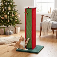 PawHut Cat Scratching Post for Indoor Cats, 81cm Tall Cat Scratcher with Sisal Rope, Hanging Bell Toy, Stable Base, Green & Red(m-9)