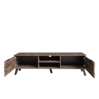 Spacious TV Cabinet with 2 Doors and 2 Open Shelves, Smooth TV Stand with Soft‑Closing Hinges, 160.5L x 35W x 45H cm, Wood(m-12)